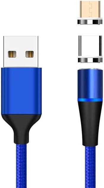 PremiumCord Magnetický micro USB a USB-C nabíjecí a datový kabel, 1m, modrá