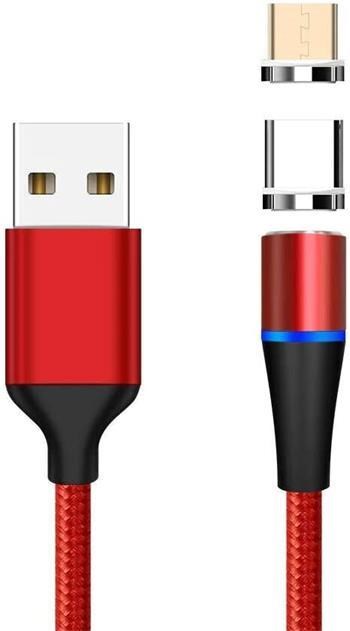 PremiumCord Magnetický micro USB a USB-C nabíjecí a datový kabel, 1m, červená