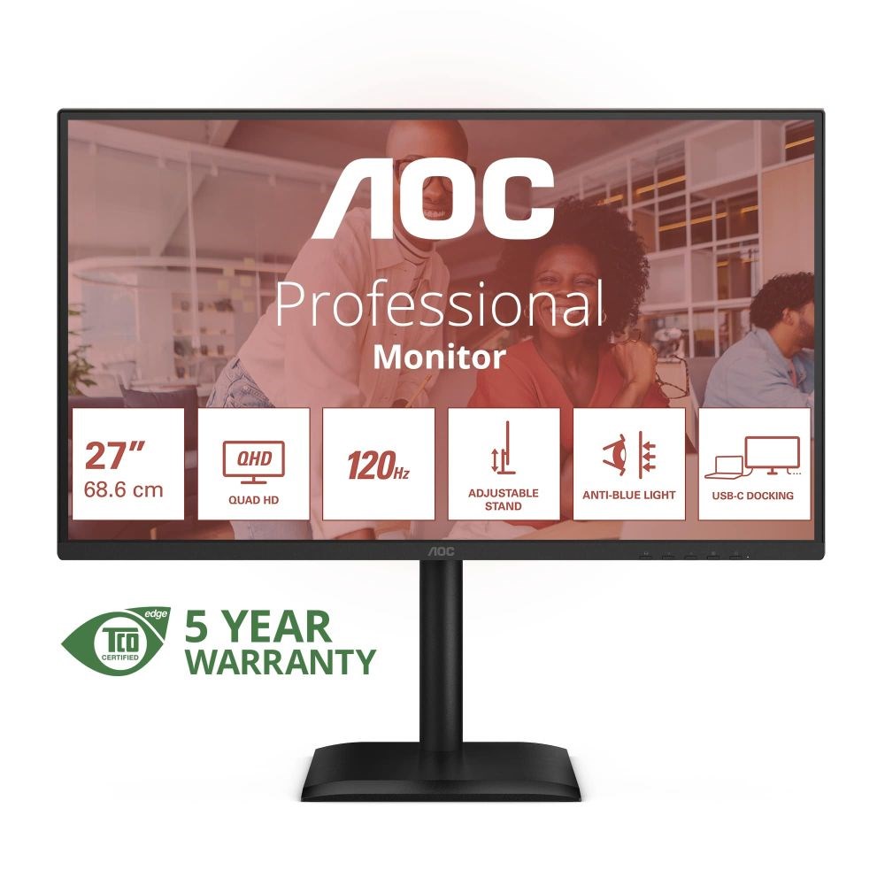 AOC MT 27palcový Q27E4CV - 2560x1440,IPS,120Hz,1xHDMI,1xDP,1xDP out,USBhub,USB-C(PD 90W),Repro,Pivot
