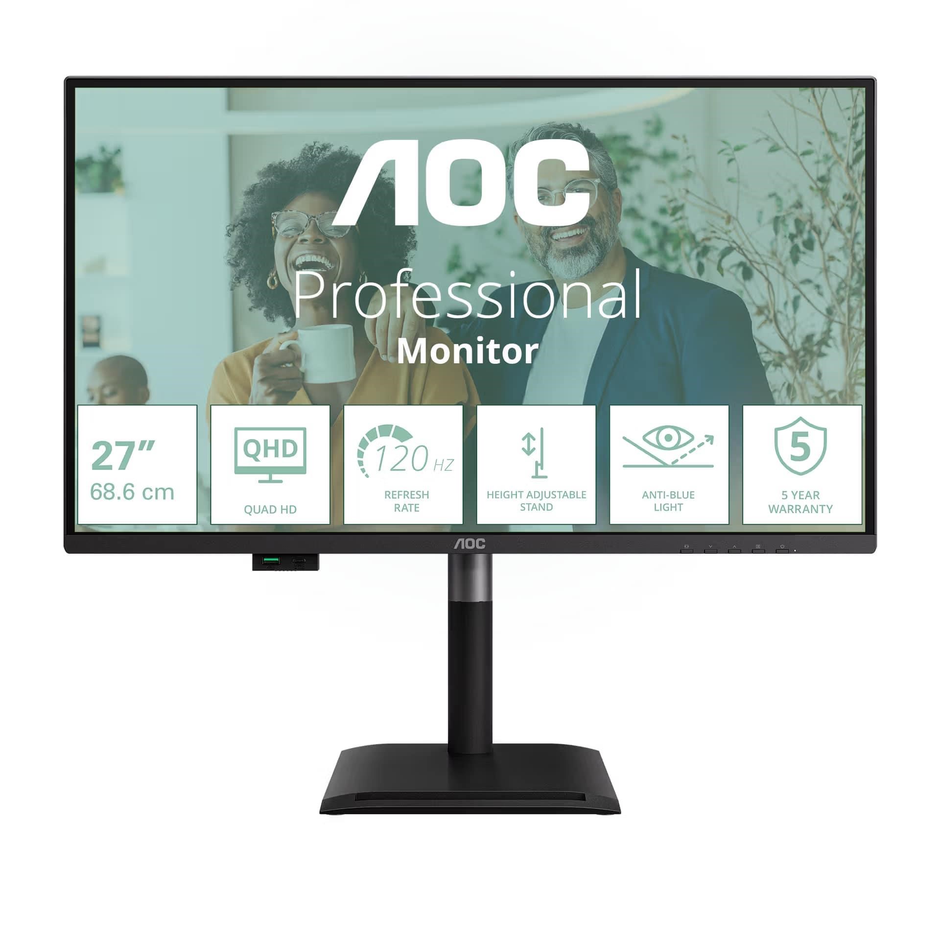 AOC MT IPS LCD WLED 27palcový Q27P4CV - IPS panel, 2560x1440, 120Hz, HDMI, DP, RJ45, USB-C, USB Hub, Pivot, repro