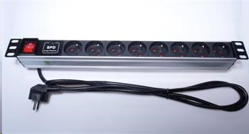 PremiumCord Panel napájecí 1U do 19 racku, 8x230V, přepěťová ochrana, 2m kabel, vypínač