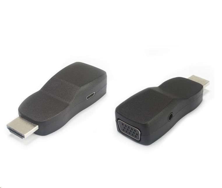 PREMIUMCORD Převodník HDMI na VGA miniaturní provedení se zvukem a napájecím konektorem - černý