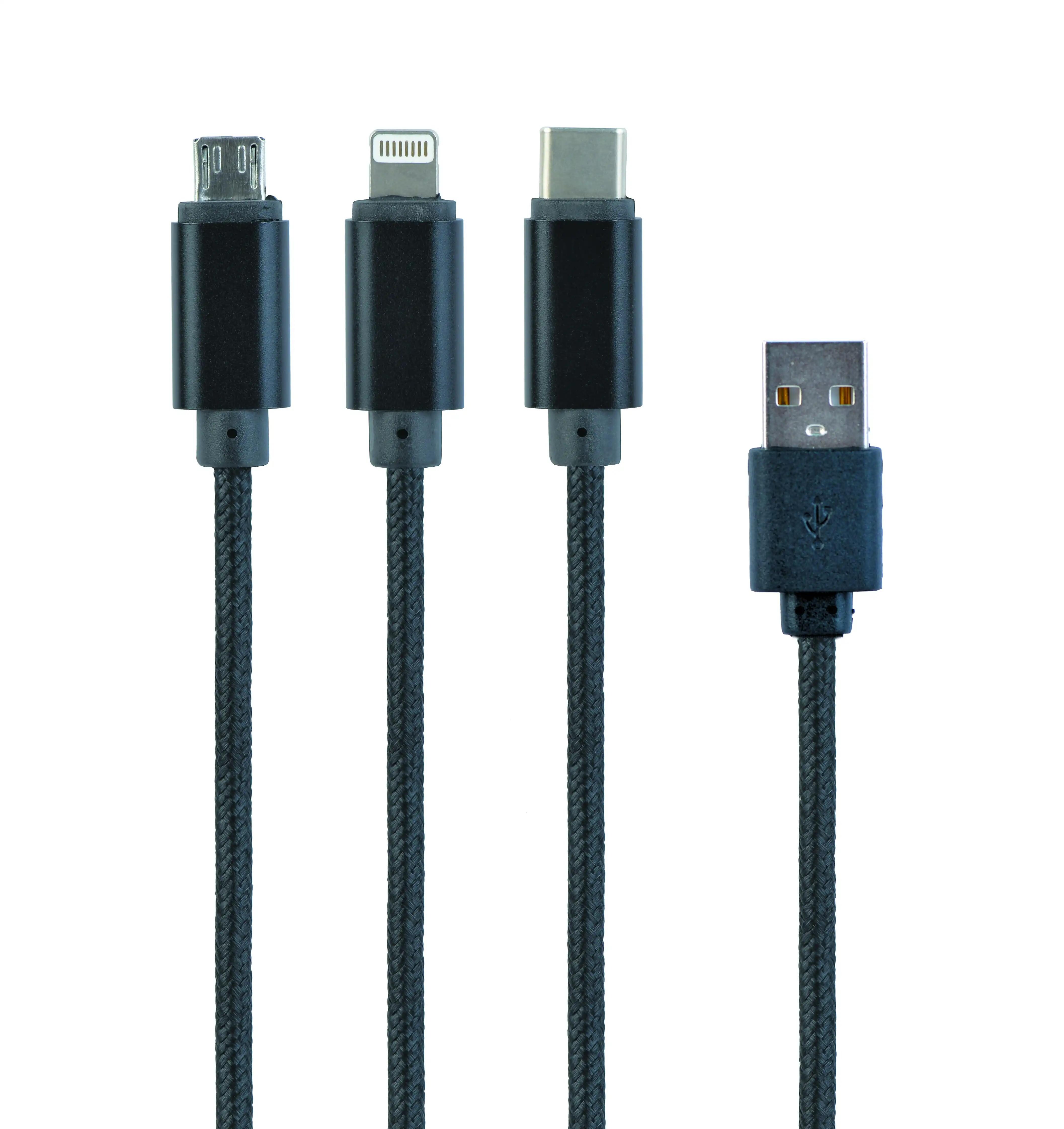 Gembird USB 3v1 nabíjecí kabel – USB-A / Lightning / USB-C / Micro USB, 1 m, černý