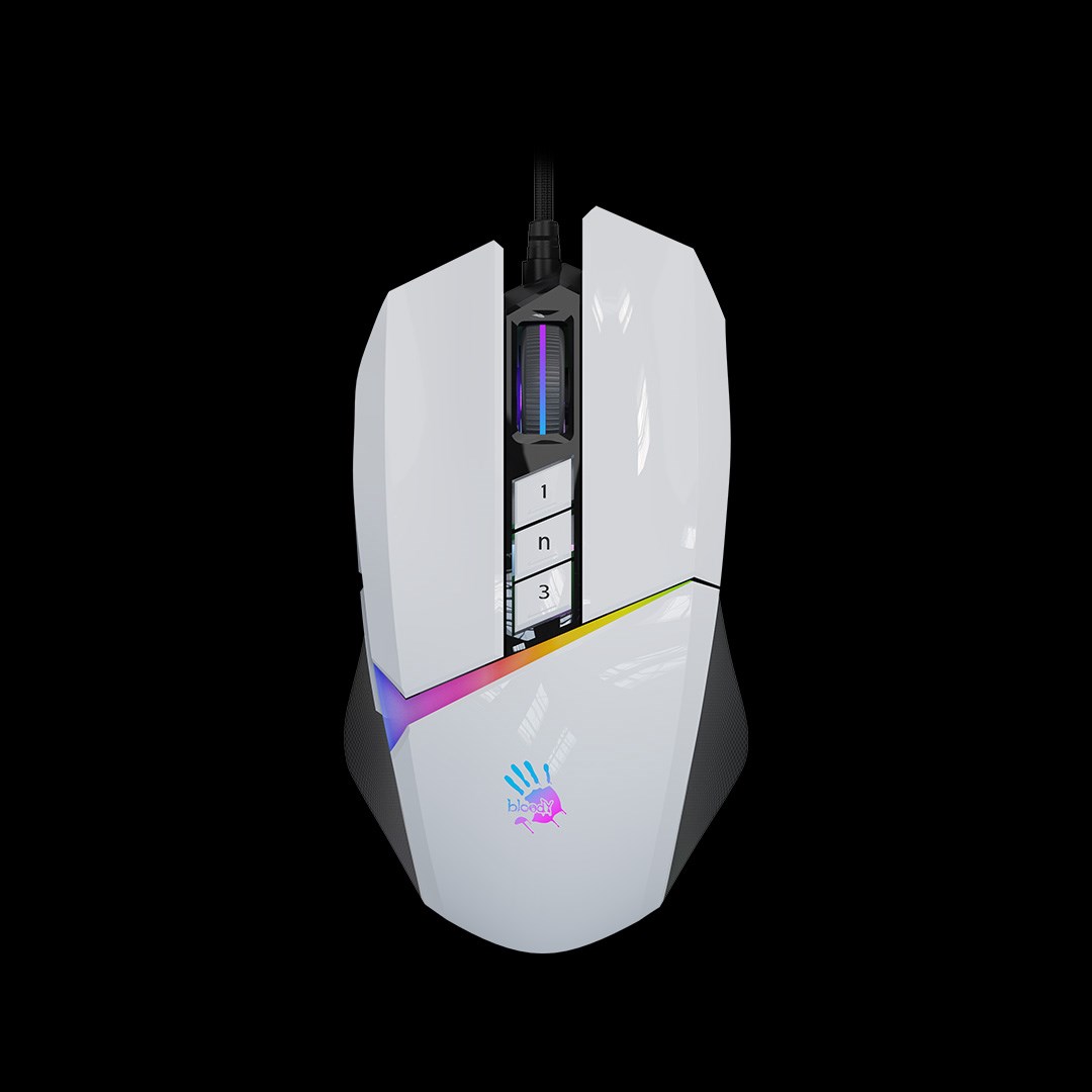 A4tech Bloody Myš W60 Max Activated, podsvícená herní myš, 12000 DPI, USB, Bílá
