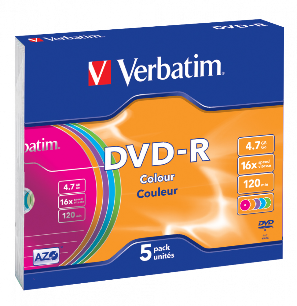 VERBATIM DVD-R(5-Pack)Slim/Colour/16x/4.7GB