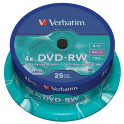 Verbatim DVD-RW 4,7 GB 4× 25 ks spindle