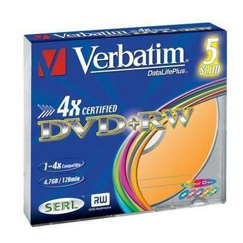 Verbatim DVD+RW 4,7 GB 4× 5 ks Slim Case barevné provedení