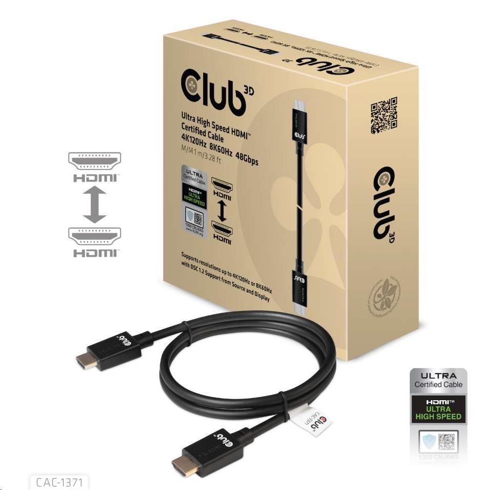 Club3D Kabel Ultra Rychlý HDMI Certifikovaný 4K 8K60Hz 48Gbps (M/M), 1m, 30 AWG