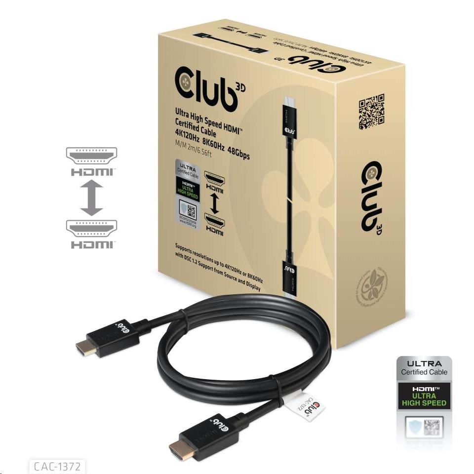 Club3D Kabel Ultra Rychlý HDMI Certifikovaný HDMI 4K120Hz, 8K60Hz, 2m, 28 AWG