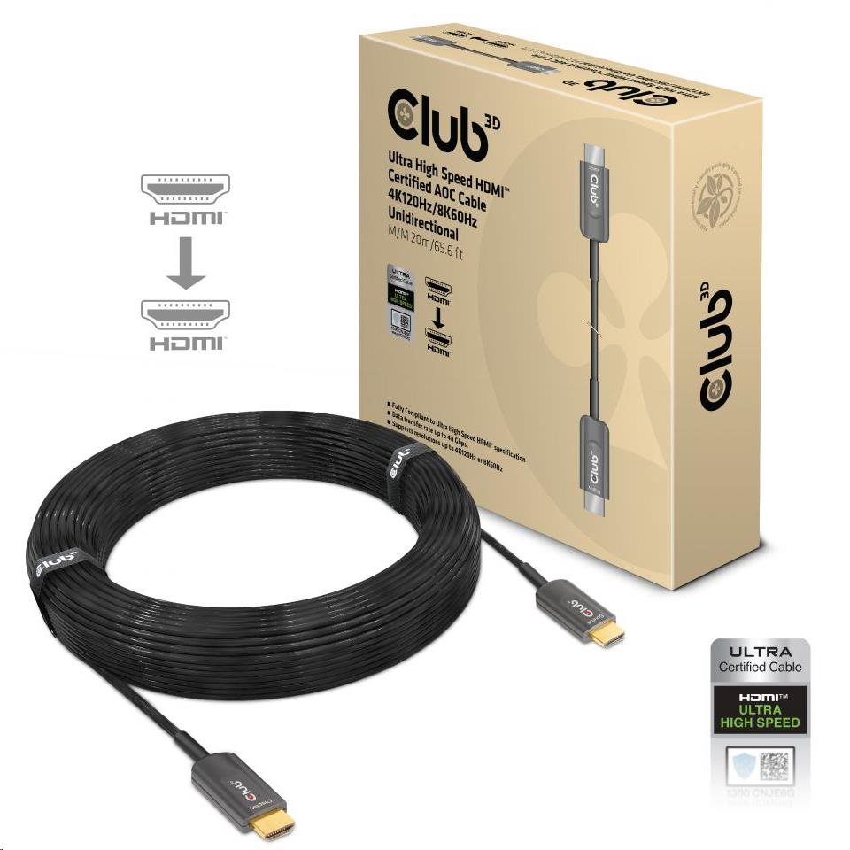Club3D Kabel prodlužovací Ultra Rychlý HDMI Certifikovaný AOC kabel 8K60Hz (M/M), 4K120Hz, 20m, černá