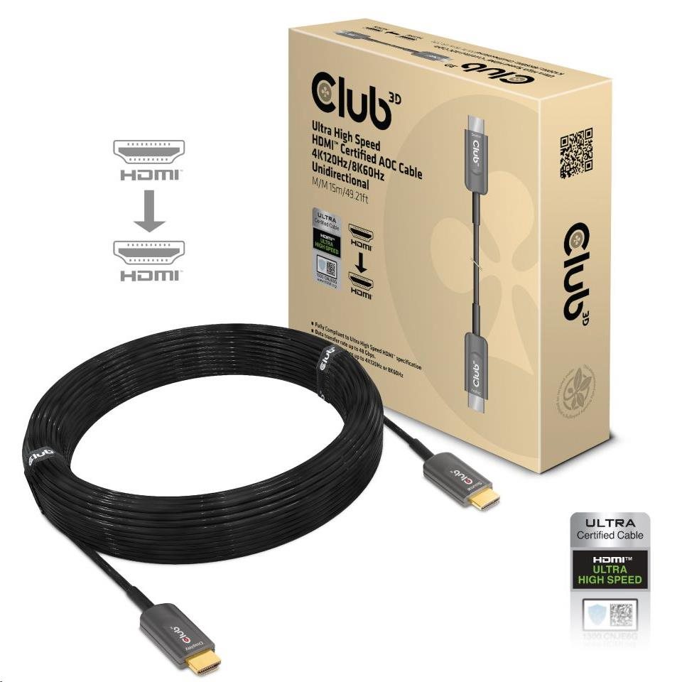 Club3D Kabel HDMI, Ultra Rychlý HDMI Certifikovaný AOC Cable, 4K120Hz/ 8K60Hz (M/M), 15m