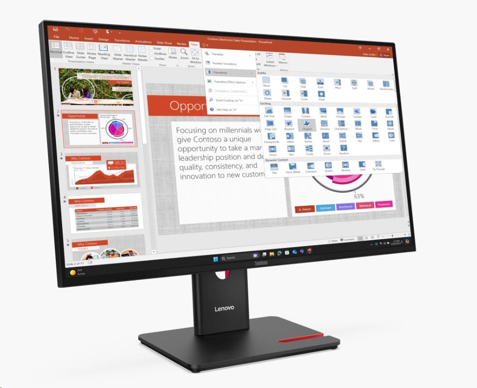 LENOVO LCD ThinkVision T27-40- 27palcový,IPS,mat,16:9,1920x1080,178/178,4/6ms,300cd/m2,1500:1,DP,HDMI,VGA,PIVOT,VESA,3Y