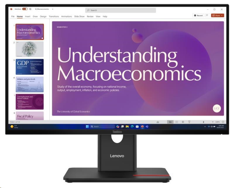 LENOVO LCD T24D-40 - 23,8palcový,IPS,16:9,1920x1080,120Hz,250cd/m2,1500:1,4ms,USB-C(96W PD),HDMI,DP,DPout,DC,USBHub,RJ45,Pivot