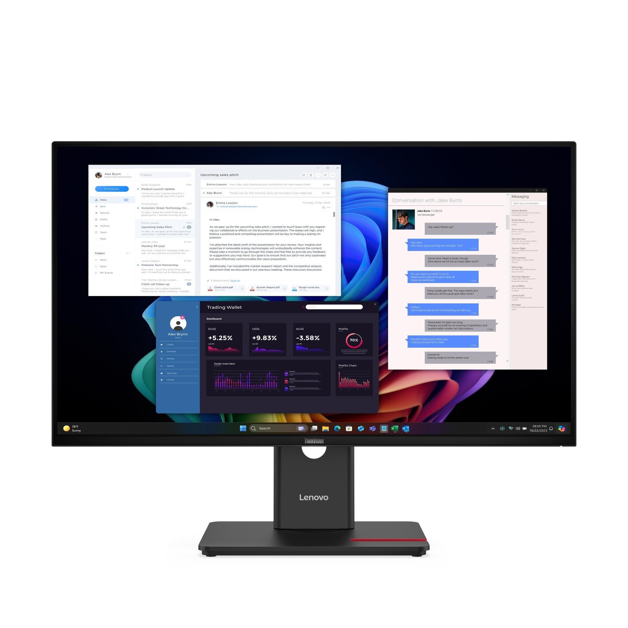 LENOVO LCD T27UD-40 - 27palcový,IPS,16:9,3840x2160,60Hz,350cd/m2,1500:1,4ms(GtG),HDMI,DP,USB Hub,USB-C,RJ45,Pivot