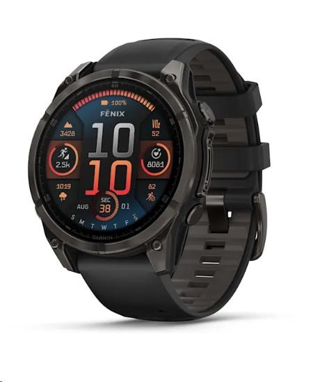 Garmin fenix 8 - 47 mm, AMOLED, Sapphire, Carbon grey DLC titanium s Black/Gray silikonovým řemínkem, EU