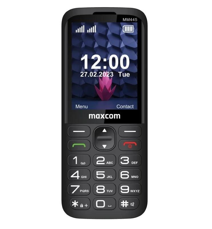 Maxcom MM445 černý LTE telefon pro seniory s SOS tlačítkem a stojánkem