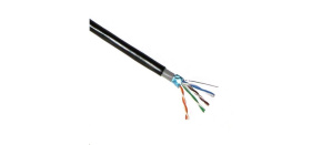 FTP kabel PlanetElite, Cat5E, drát, dvojitý venkovní PE+PVC, Dca, černý, 305m, cívka