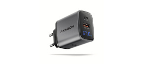 AXAGON ACU-PQ67D, GaN nabíječka do sítě 67W, výstup USB-A + USB-C, PD3.0/PPS/QC4+/SFC2.0/Apple, LCD display