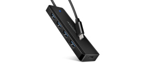 BAZAR - AXAGON HUE-C1C, 4x USB 5Gbps TRAVEL hub, USB-C napájecí konektor, kabel USB-C 19cm - Po opravě