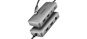 AXAGON HMC-CUB83X2, USB 10Gbps hub, 2x USB-A, USB-C, HDMI & DP 4k/144Hz, RJ-45 GLAN, PD 100W, kabel USB-C 15cm AXAGON HMC-CUB83X2, USB 10Gbps hub, 2x USB-A, USB-C, HDMI & DP 4k/144Hz, RJ-45 GLAN, PD 100W, kabel USB-C 15cm