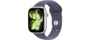 Apple Watch Series 11 GPS 46mm Silver Aluminium Case with Purple Fog Sport Band - M/L Apple Watch Series 11 GPS 46mm Silver Aluminium Case with Purple Fog Sport Band - M/L