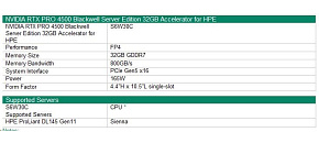 NVIDIA RTX PRO 4500 Blackwell Server Edition 32GB PCIe Accelerator for HPE NVIDIA RTX PRO 4500 Blackwell Server Edition 32GB PCIe Accelerator for HPE
