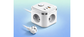 Viking síťový adaptér YC33, 3x 230 V, 1x USB-A, 2x USB-C, tlačítko ON/OFF, délka 1,4 m, bílá Viking síťový adaptér YC33, 3x 230 V, 1x USB-A, 2x USB-C, tlačítko ON/OFF, délka 1,4 m, bílá