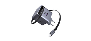 UGREEN síťová rychlonabíječka se zatahovacím kabelem 65W 3-Port, 2x USB-C, 1x USB-A, GaN, stříbrná UGREEN síťová rychlonabíječka se zatahovacím kabelem 65W 3-Port, 2x USB-C, 1x USB-A, GaN, stříbrná