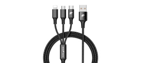 RhinoTech nabíjecí a datový kabel 3v1 USB-A (MicroUSB + Lightning + USB-C) 1,2m černá RhinoTech nabíjecí a datový kabel 3v1 USB-A (MicroUSB + Lightning + USB-C) 1,2m černá