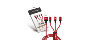 RhinoTech nabíjecí a datový kabel 3v1 USB-A (MicroUSB + Lightning + USB-C) 1,2m červená RhinoTech nabíjecí a datový kabel 3v1 USB-A (MicroUSB + Lightning + USB-C) 1,2m červená