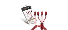 RhinoTech nabíjecí a datový kabel 3v1 USB-C (MicroUSB + Lightning + USB-C) 40W 1,2m červená