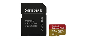 SanDisk MicroSDHC karta 32GB Extreme PLUS (R100/W90MB/s, UHS-I V30, Rescue Pro Deluxe) + adaptér SanDisk MicroSDHC karta 32GB Extreme PLUS (R100/W90MB/s, UHS-I V30, Rescue Pro Deluxe) + adaptér