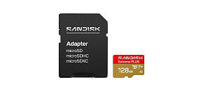 SanDisk MicroSDHC karta 128GB Extreme PLUS (R250/W120MB/s, UHS-I V30, Rescue Pro Deluxe) + adaptér SanDisk MicroSDHC karta 128GB Extreme PLUS (R250/W120MB/s, UHS-I V30, Rescue Pro Deluxe) + adaptér