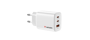 VERBATIM GaN Nabíječka Essentials 65W, 2xUSB-C, 1xUSB-A, bílá VERBATIM GaN Nabíječka Essentials 65W, 2xUSB-C, 1xUSB-A, bílá
