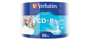 VERBATIM CD-R (50-pack)Spindle/Extra Protection Datalife Inkjet Printable Wrap /52x/700MB WRAP VERBATIM CD-R (50-pack)Spindle/Extra Protection Datalife Inkjet Printable Wrap /52x/700MB WRAP