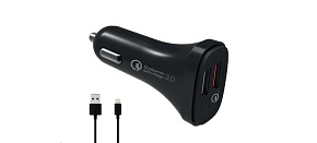 WG - Autonabíječka 2x USB-A, Quick Charge 3.0 5,4 A, + kabel USB-A na Lightning, černá WG - Autonabíječka 2x USB-A, Quick Charge 3.0 5,4 A, + kabel USB-A na Lightning, černá