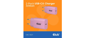 Club3D Nabíječka, USB-C, Power Delivery 15V/2A, 2-pack, růžová Club3D Nabíječka, USB-C, Power Delivery 15V/2A, 2-pack, růžová