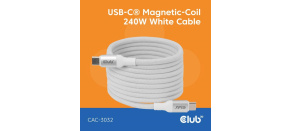 Club3D Kabel magnetický USB-C, 240W PD3.1, 480 Mbps, 2m, bílá