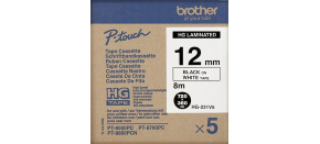 BROTHER HGE-231V5 Labelling Supplies, 12mm Black/White (5 pcs Pack) High Grade Tape BROTHER HGE-231V5 Labelling Supplies, 12mm Black/White (5 pcs Pack) High Grade Tape