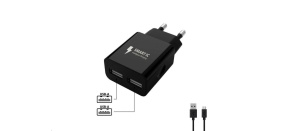 WG - Síťová nabíječka 2x USB-A 2,4A , Smart IC + kabel USB-A na Micro USB, black