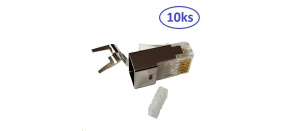 Konektor STP RJ45 (8p8c), Cat6A, 50µm, skládaný, drát - 10 ks Konektor STP RJ45 (8p8c), Cat6A, 50µm, skládaný, drát - 10 ks