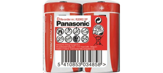 PANASONIC Zinkouhlíkové baterie Red Zinc R20RZ/2P D 1,5V (shrink 2ks)