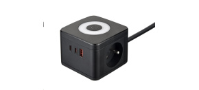 Viking síťový adaptér YC23L, 2x 230 V, 1x USB-A, 2x USB-C, dotykové světlo, délka 1,4 m, černá Viking síťový adaptér YC23L, 2x 230 V, 1x USB-A, 2x USB-C, dotykové světlo, délka 1,4 m, černá