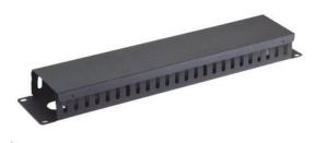 19" vyvazovací panel 2U, celokovový s krytem 90x45mm, průchozí, černý