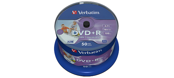 VERBATIM DVD+R(50-Pack)Spindle/Printable/16x/4.7GB/DLP