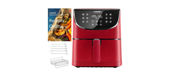 Cosori CP158-AF PREMIUM –  5.5L  horkovzdušná fritéza + 5x špíz a gril. rošt, red