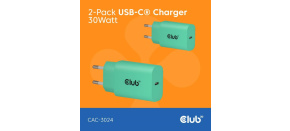 Club3D Nabíječka, USB-C, Power Delivery 15V/2A, 2-pack, zelená Club3D Nabíječka, USB-C, Power Delivery 15V/2A, 2-pack, zelená