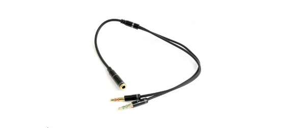 GEMBIRD Kabel rozdvojka jack 3,5mm (4 pólový) na 2x3,5mm F/M, kovové koncovky, 20cm, černá