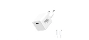 WG - Síťová nabíječka 1x USB-C PD 20W, 5V-9V-12V, kabel Type-C na Type-C, bílá