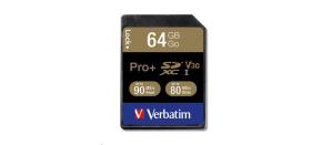 VERBATIM SDXC karta 64GB PRO+ Class 10, UHS-1 (R:90/W:80 MB/s)
